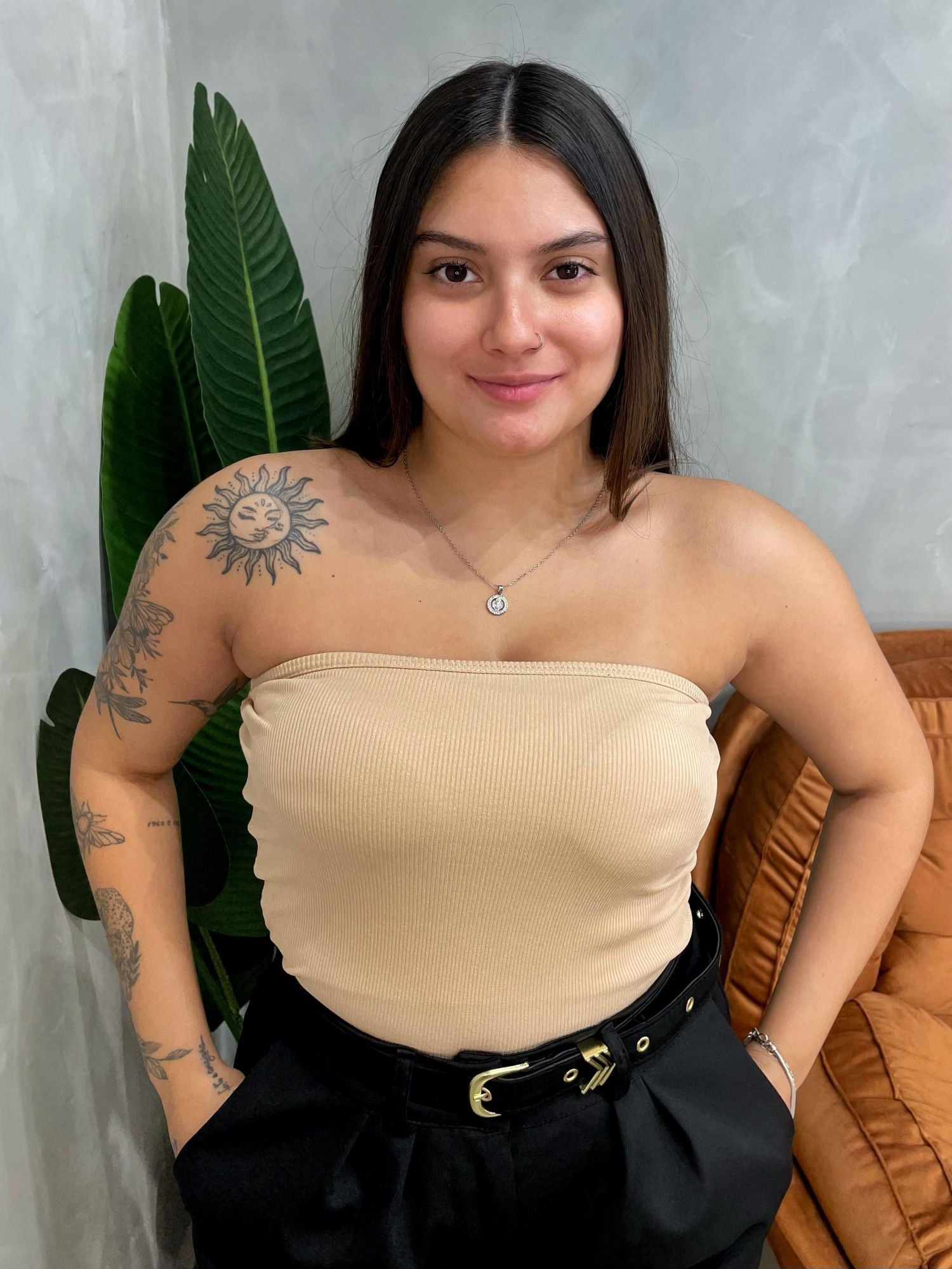 Blusa em Ribana Sem Alça com Bojo