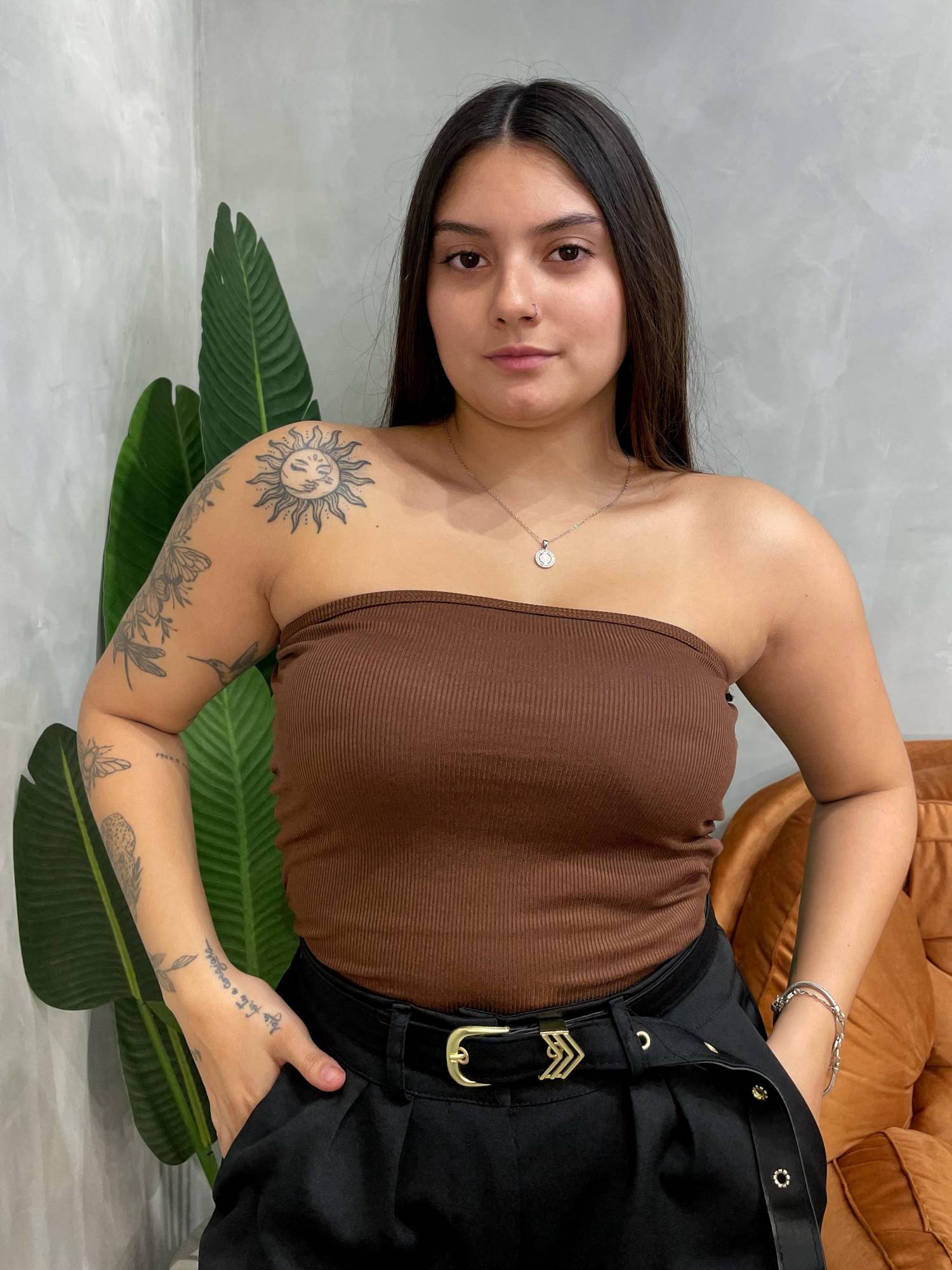 Blusa em Ribana Sem Alça com Bojo