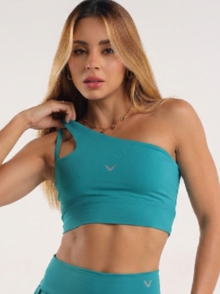 Top fitness de poliamida com bojo removivel